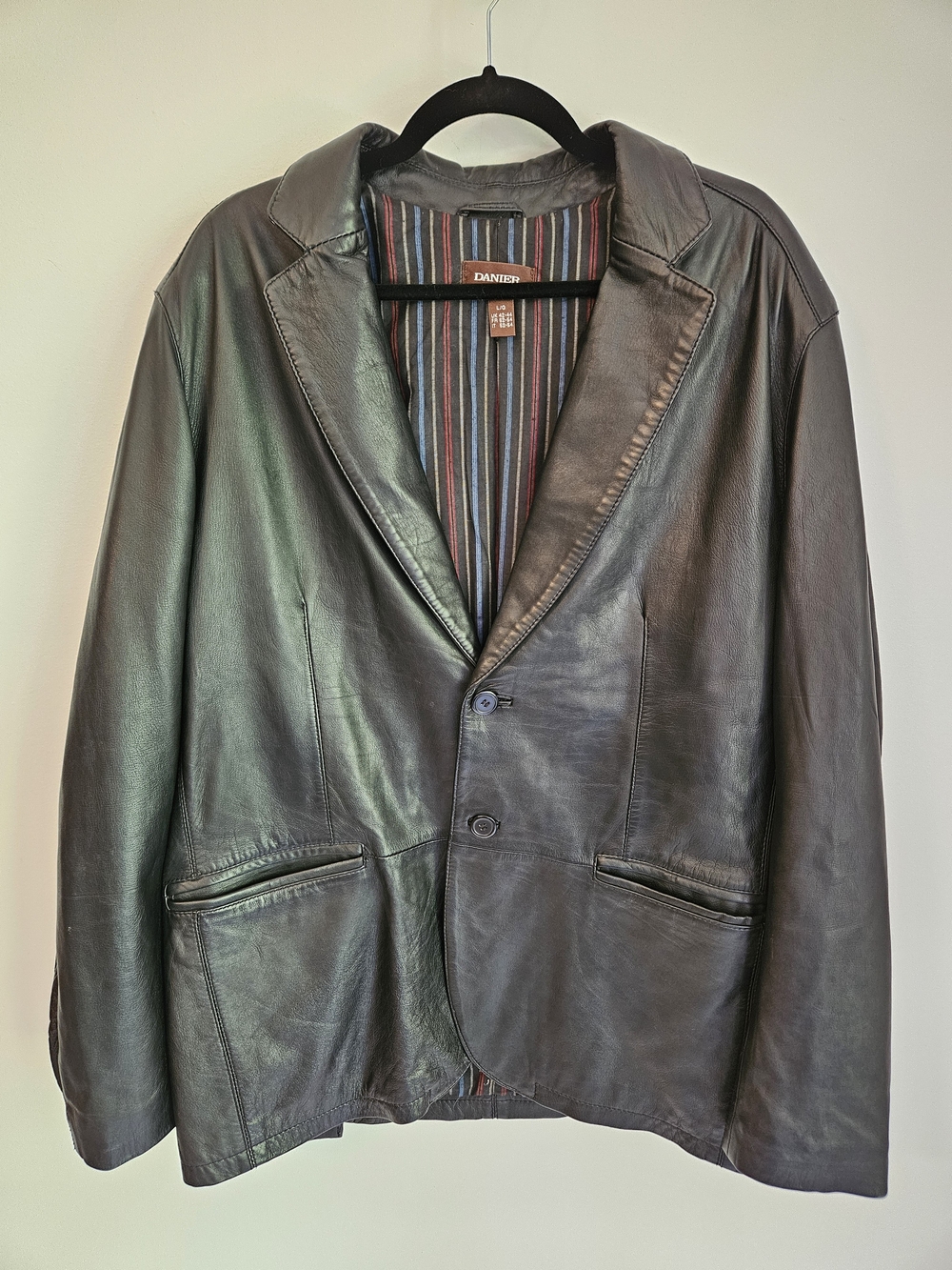 Danier Canada Genuine Leather Jacket Blazer Black Single Breasted Retro, Men's L